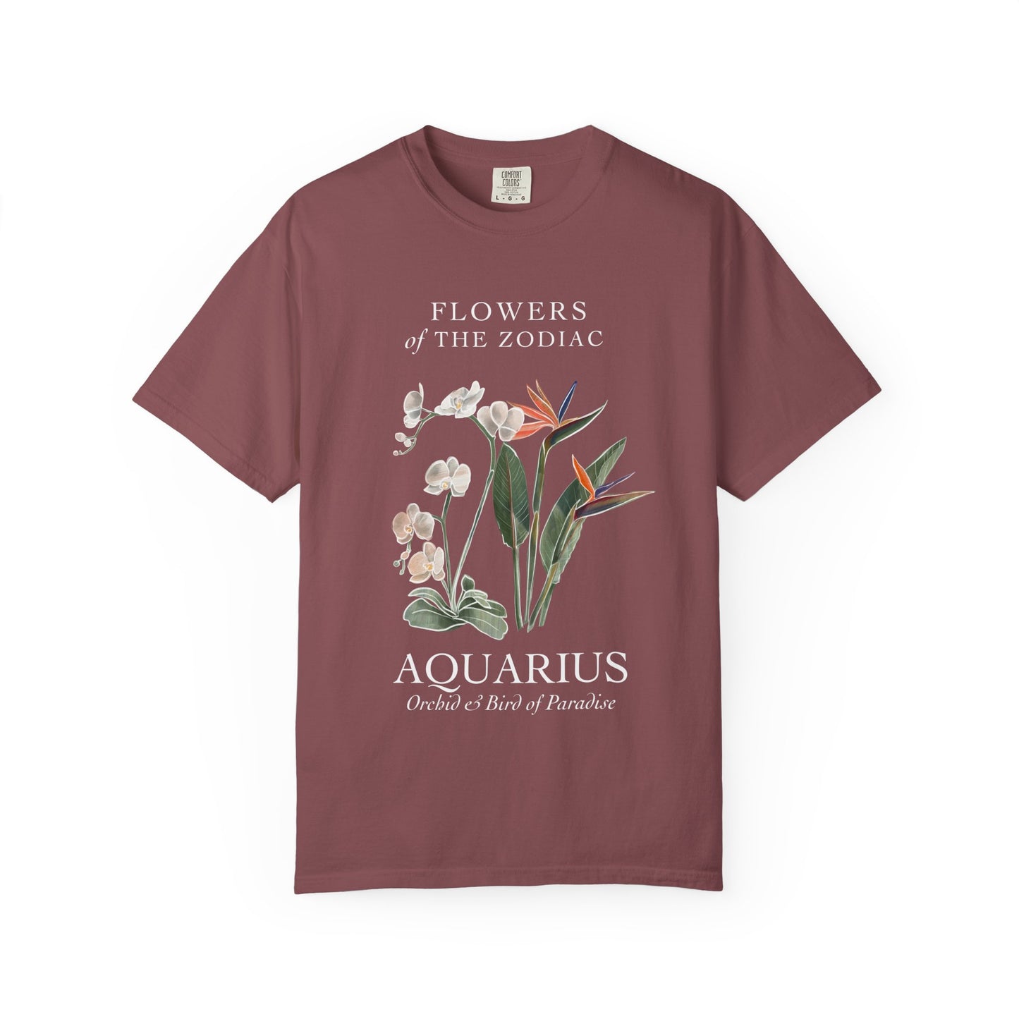 Aquarius Floral T-Shirt – Orchid & Bird of Paradise – Astrology T-Shirt