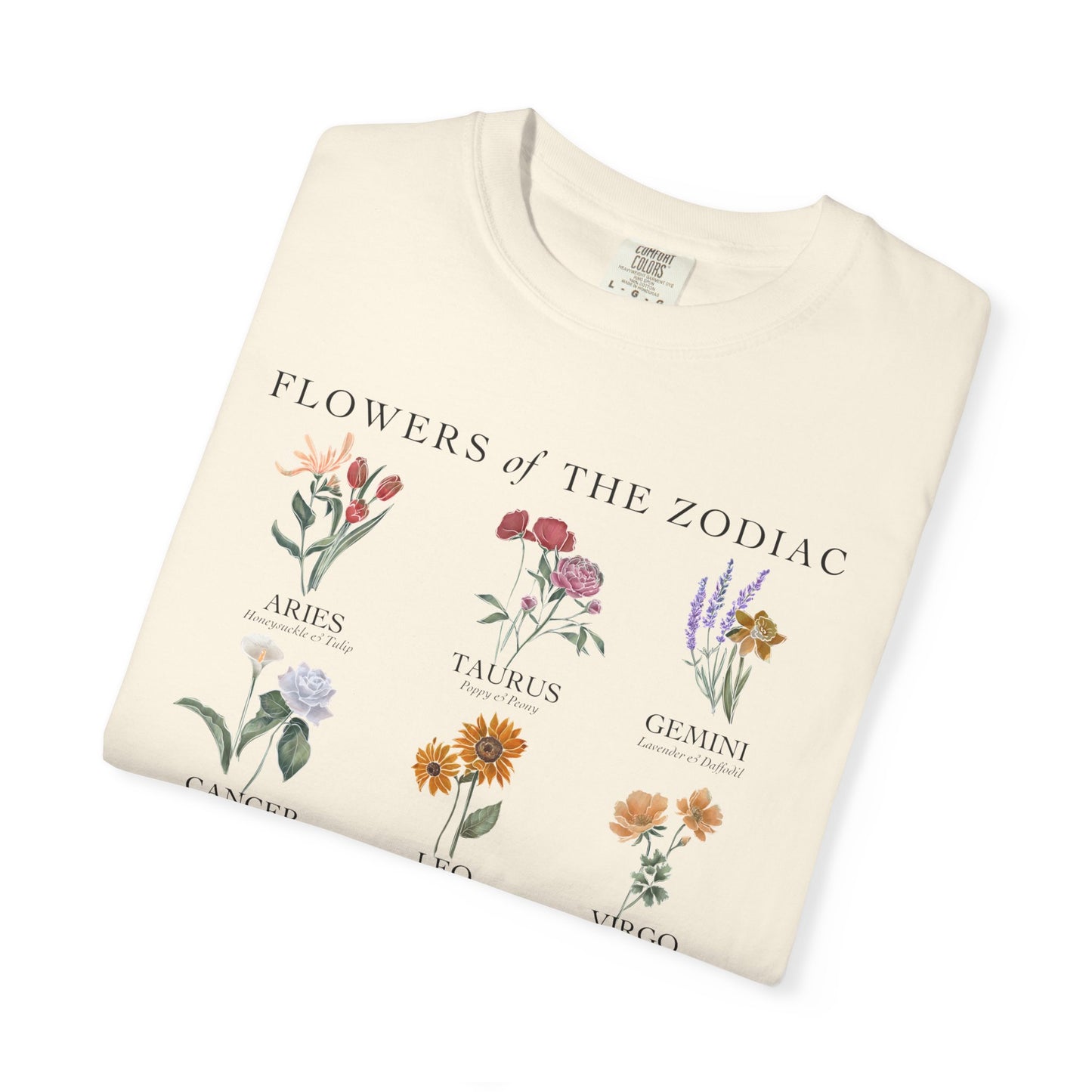 All Zodiac Signs & Birth Flowers T-Shirt – Astrology Floral Graphic Tee – Horoscope Gift for Her