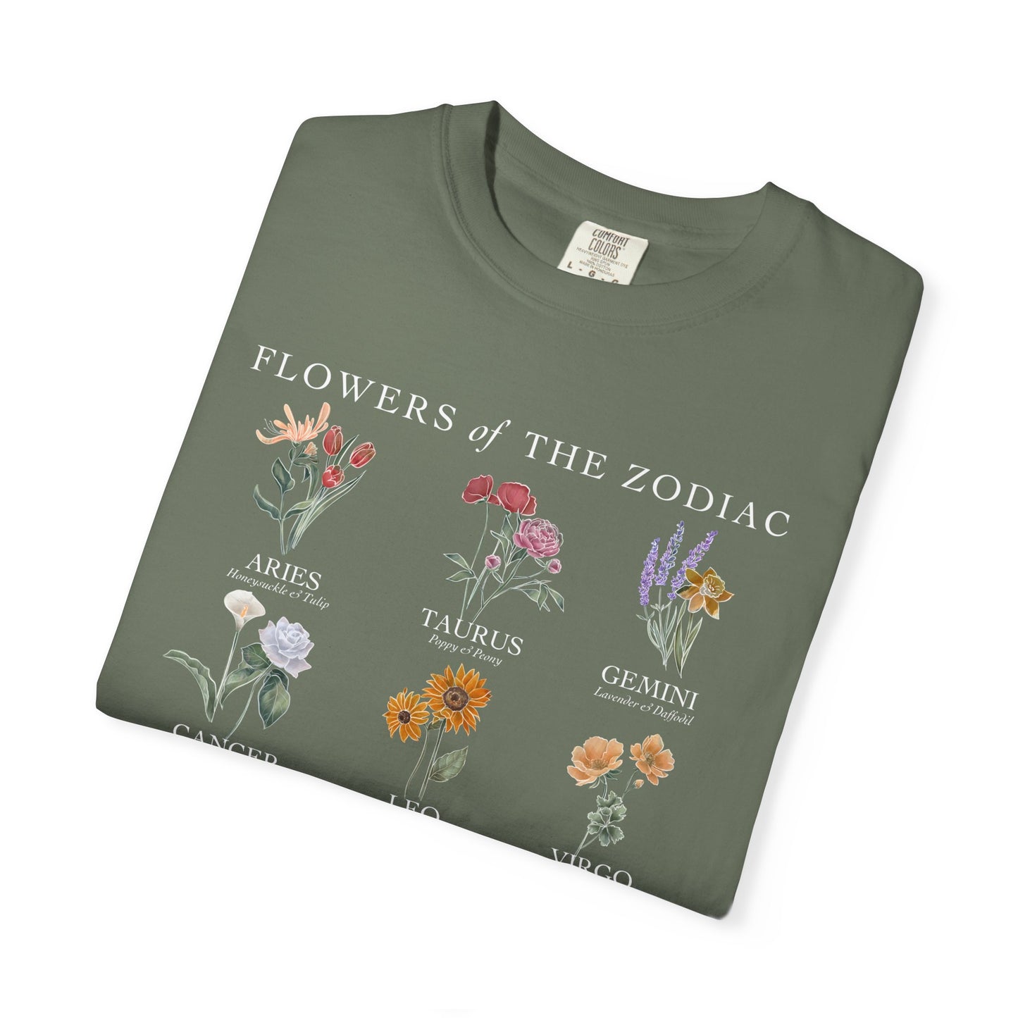 All Zodiac Signs & Birth Flowers T-Shirt – Astrology Floral Graphic Tee – Horoscope Gift for Her
