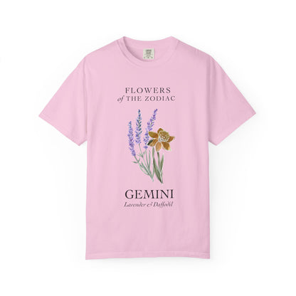 Gemini Floral T-Shirt – Lavender & Daffodil – Astrology T-Shirt