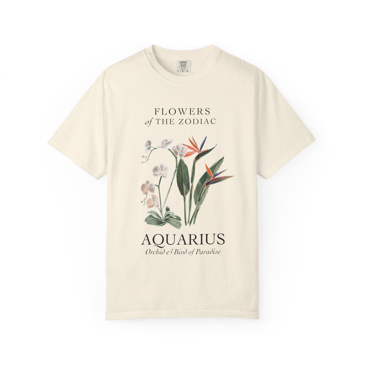Aquarius Floral T-Shirt – Orchid & Bird of Paradise – Astrology T-Shirt