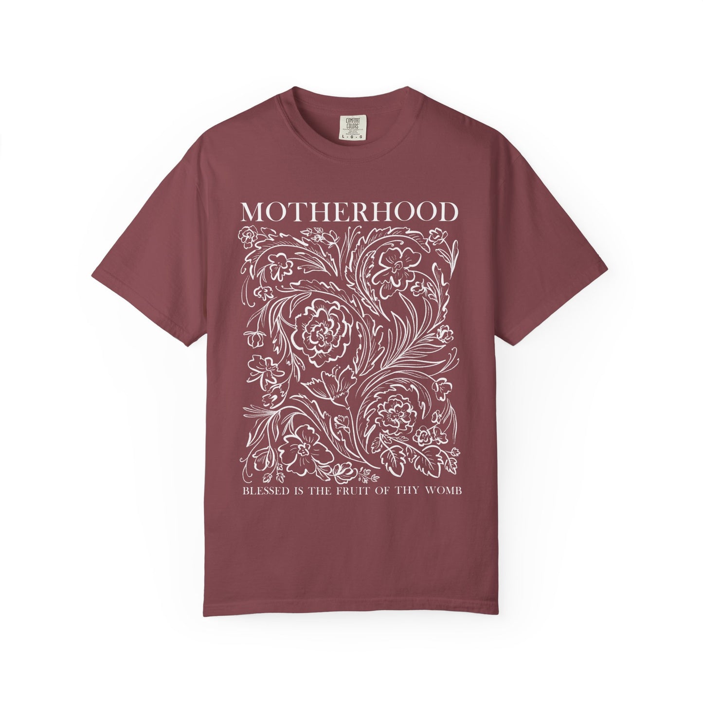 Motherhood T-Shirt — "Blessed is the Fruit of Thy Womb" Hand-Drawn Floral Tee