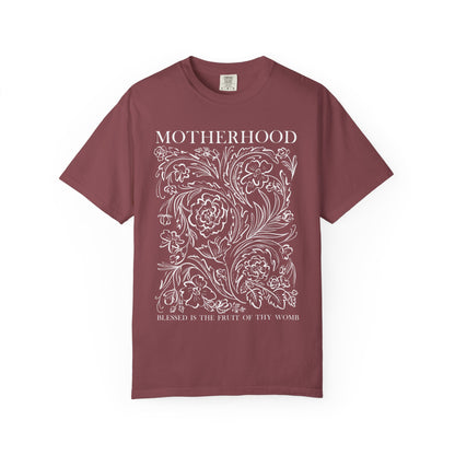 Motherhood T-Shirt — "Blessed is the Fruit of Thy Womb" Hand-Drawn Floral Tee