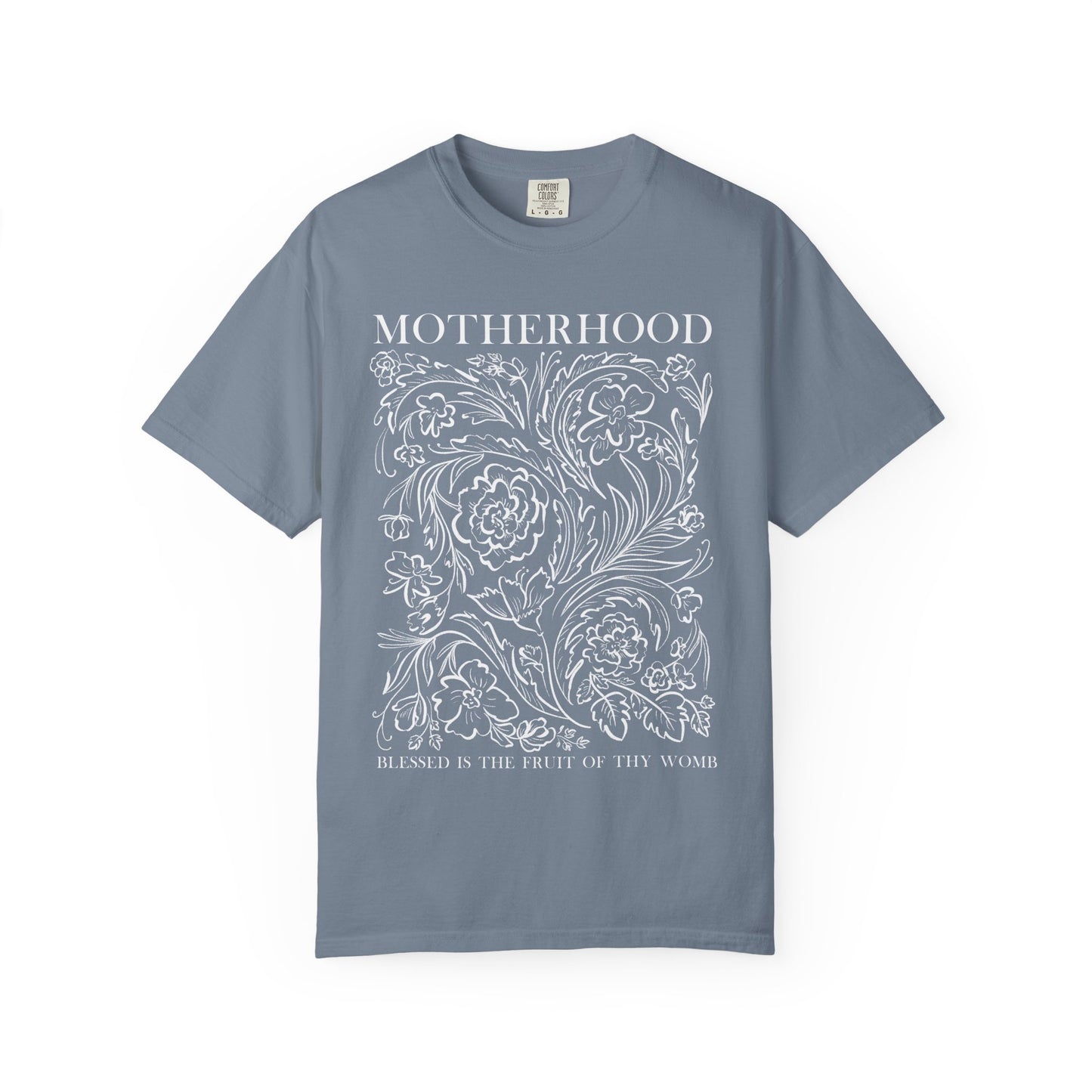 Motherhood T-Shirt — "Blessed is the Fruit of Thy Womb" Hand-Drawn Floral Tee