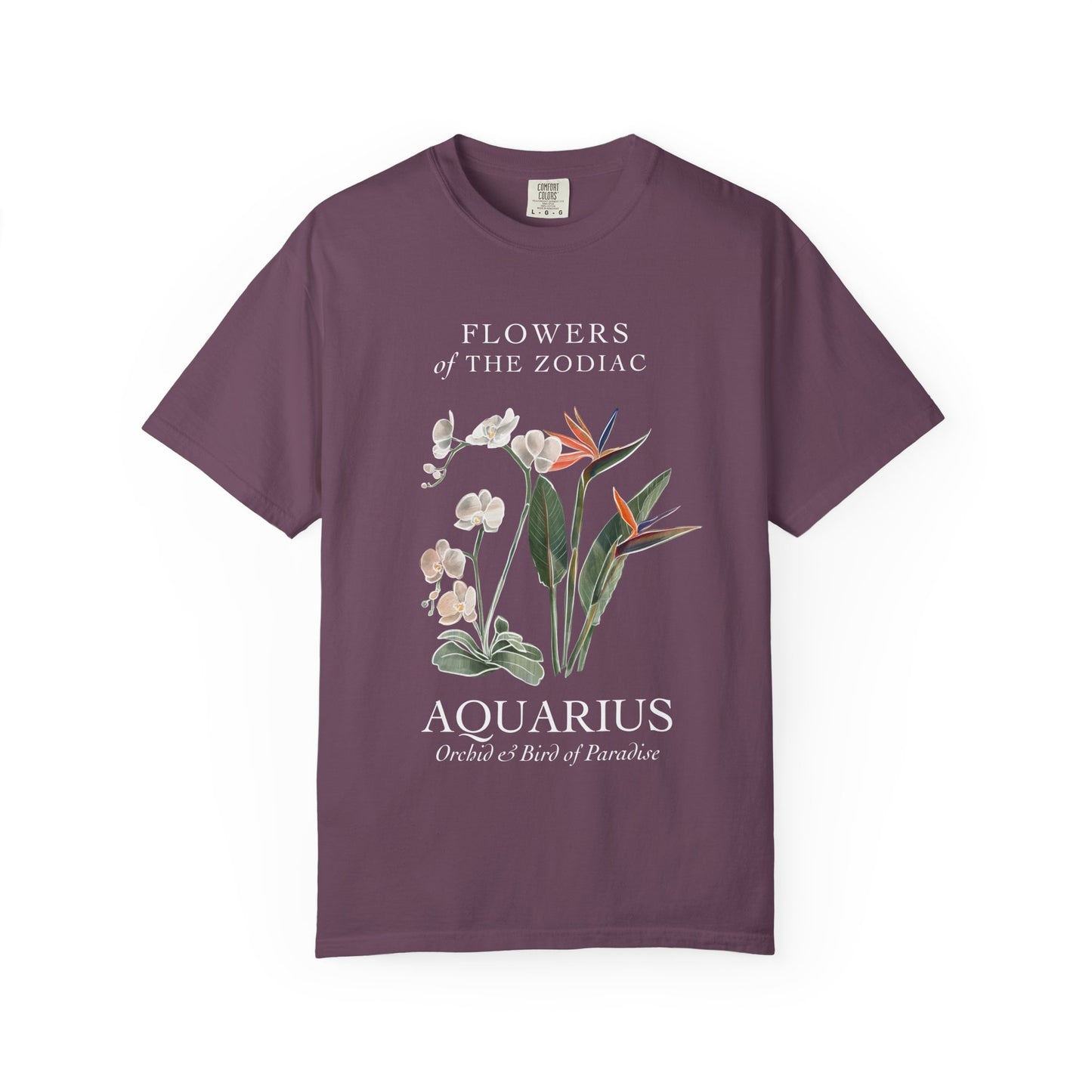 Aquarius Floral T-Shirt – Orchid & Bird of Paradise – Astrology T-Shirt