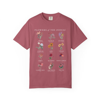 All Zodiac Signs & Birth Flowers T-Shirt – Astrology Floral Graphic Tee – Horoscope Gift for Her