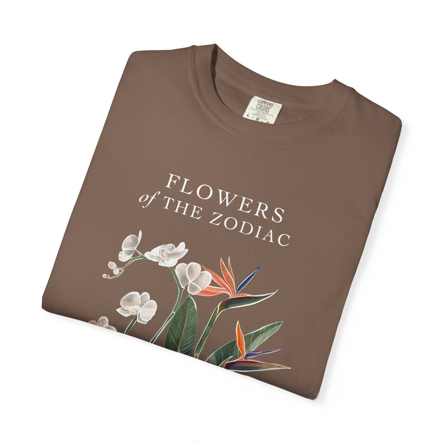 Aquarius Floral T-Shirt – Orchid & Bird of Paradise – Astrology T-Shirt