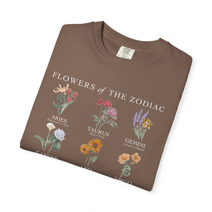 All Zodiac Signs & Birth Flowers T-Shirt – Astrology Floral Graphic Tee – Horoscope Gift for Her