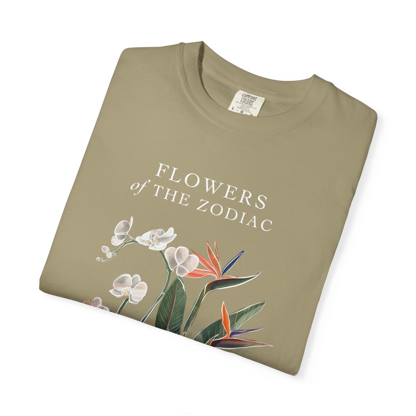 Aquarius Floral T-Shirt – Orchid & Bird of Paradise – Astrology T-Shirt