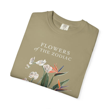 Aquarius Floral T-Shirt – Orchid & Bird of Paradise – Astrology T-Shirt