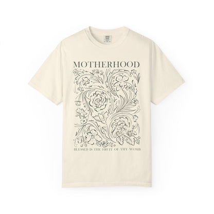 Motherhood T-Shirt — "Blessed is the Fruit of Thy Womb" Hand-Drawn Floral Tee