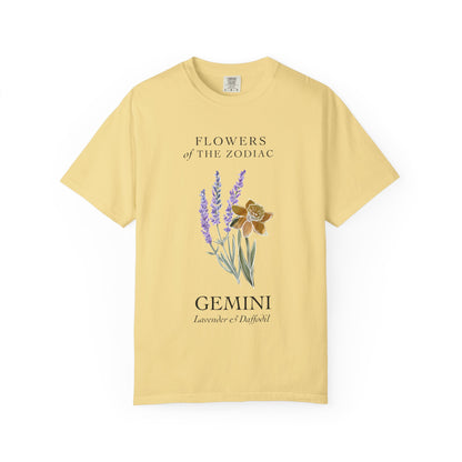 Gemini Floral T-Shirt – Lavender & Daffodil – Astrology T-Shirt