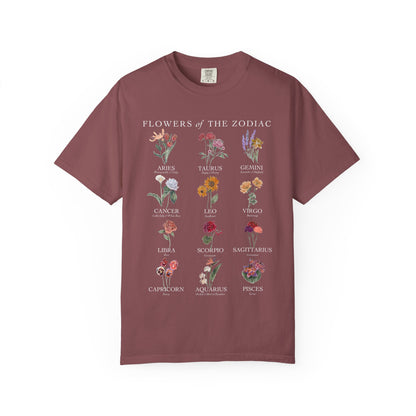 All Zodiac Signs & Birth Flowers T-Shirt – Astrology Floral Graphic Tee – Horoscope Gift for Her