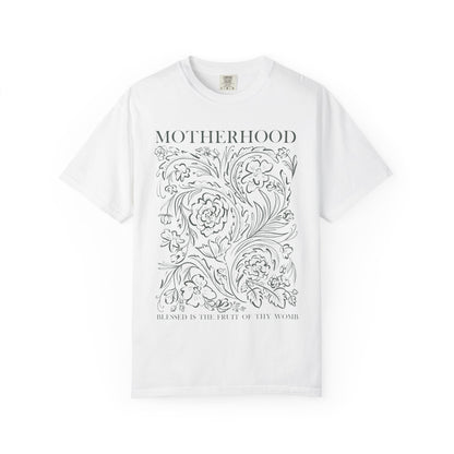 Motherhood T-Shirt — "Blessed is the Fruit of Thy Womb" Hand-Drawn Floral Tee