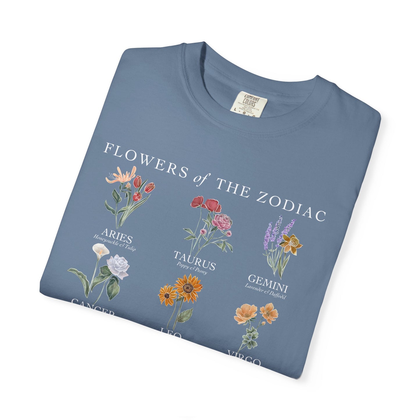All Zodiac Signs & Birth Flowers T-Shirt – Astrology Floral Graphic Tee – Horoscope Gift for Her