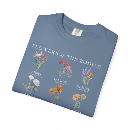 All Zodiac Signs & Birth Flowers T-Shirt – Astrology Floral Graphic Tee – Horoscope Gift for Her