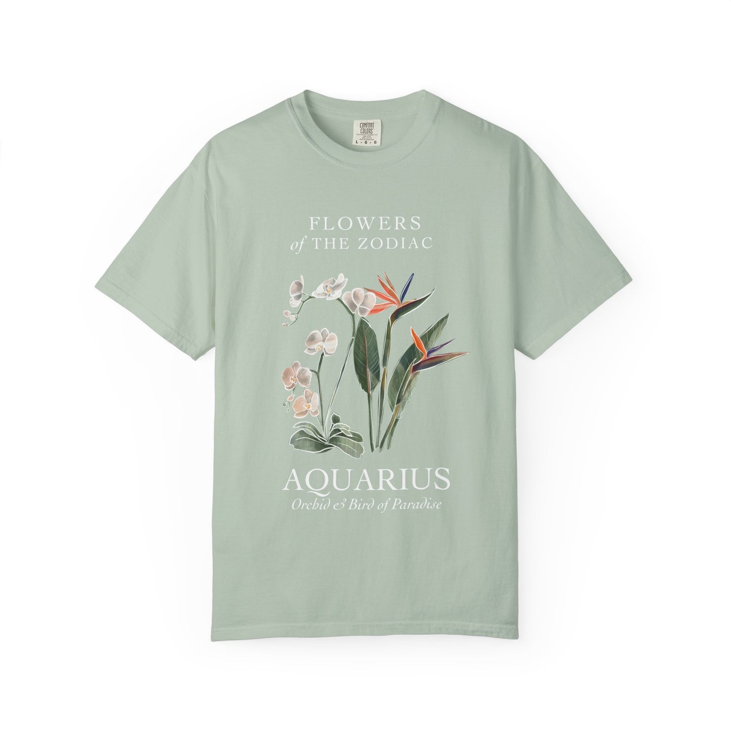 Aquarius Floral T-Shirt – Orchid & Bird of Paradise – Astrology T-Shirt