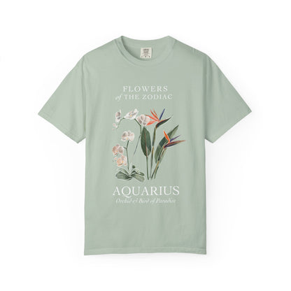 Aquarius Floral T-Shirt – Orchid & Bird of Paradise – Astrology T-Shirt