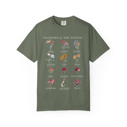 All Zodiac Signs & Birth Flowers T-Shirt – Astrology Floral Graphic Tee – Horoscope Gift for Her