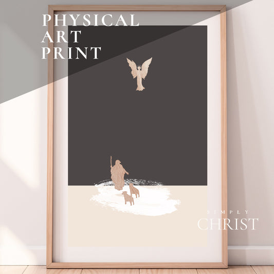 The Angel and the Shepherd Christmas Nativity Art Print | Christian Christmas Scripture Wall Art Print | Nativity Scene Wall Art Print Set