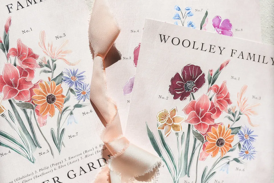 A Mother's Garden is a custom piece: your family drawn as flowers, one bloom for each person.
