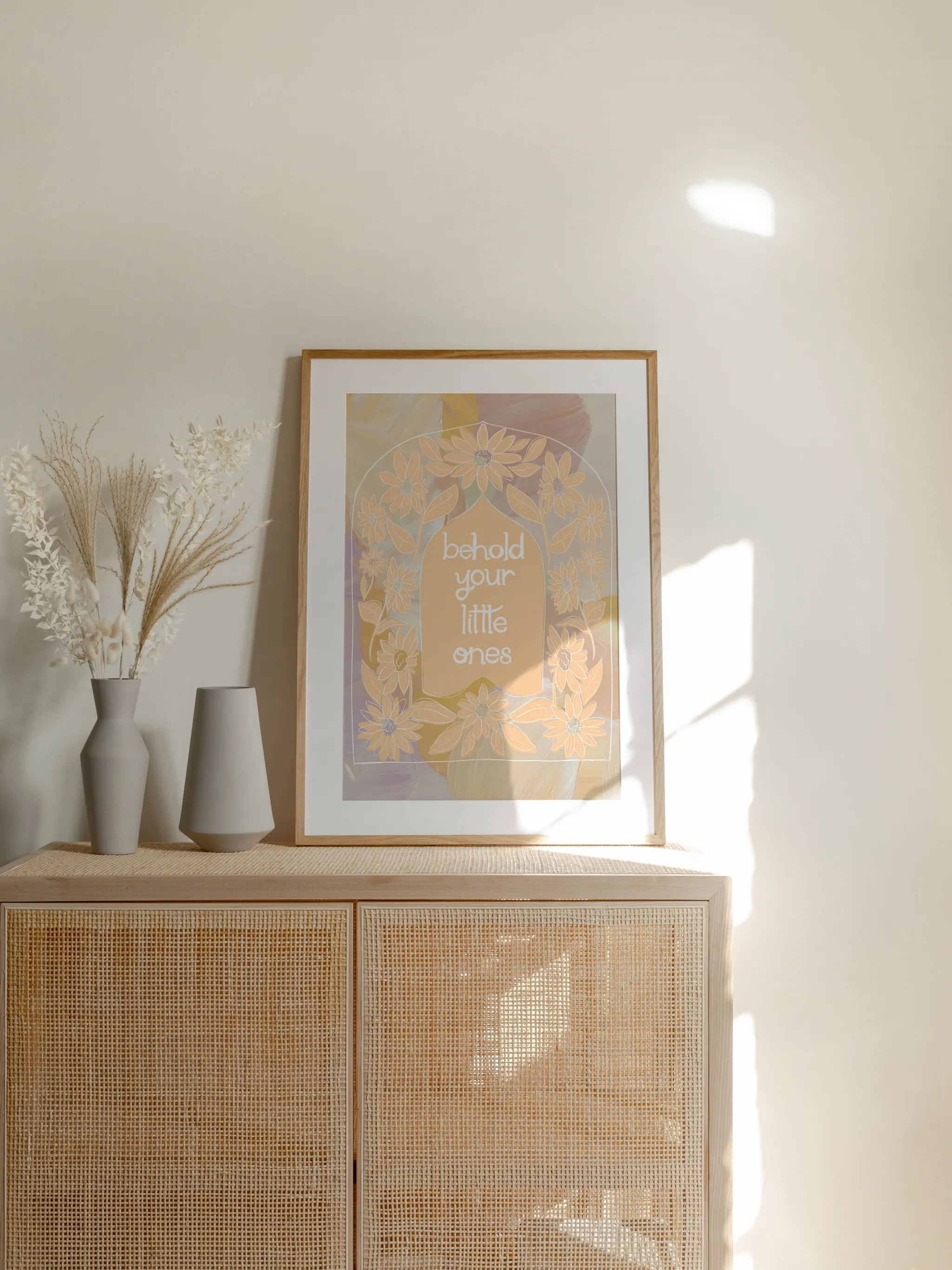 Behold Your Little Ones Scripture, shown as a print.
