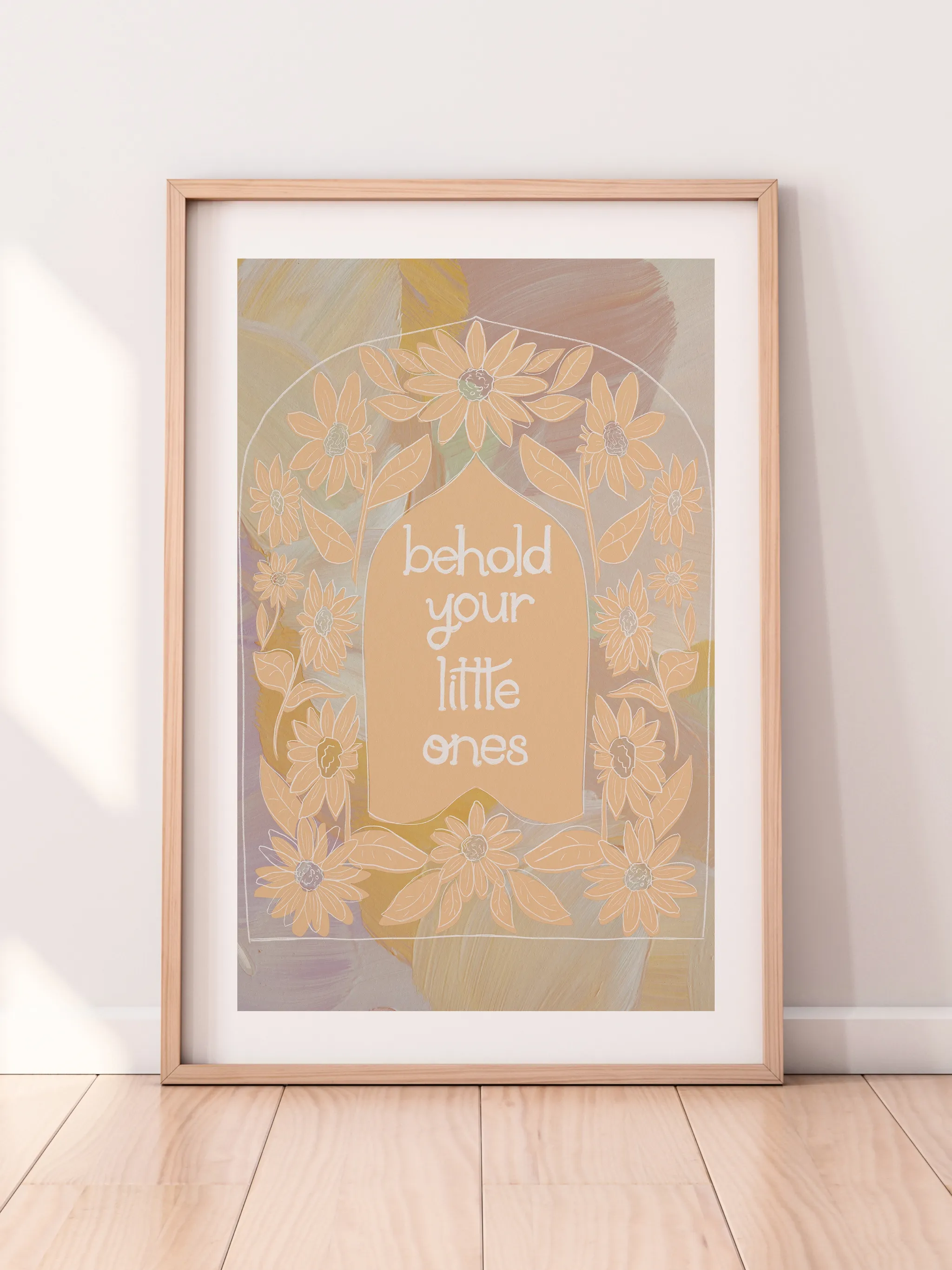 Behold Your Little Ones Scripture, shown as a print.