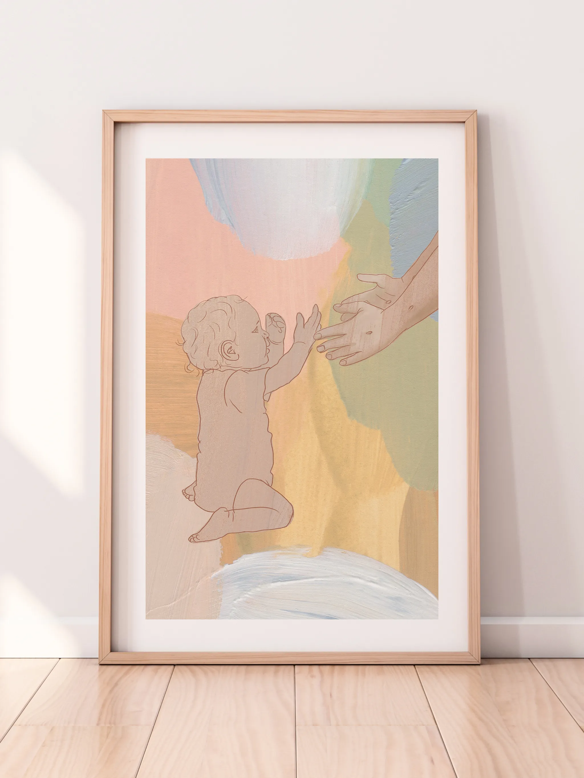 Child reaching toward Jesus, shown as a print.