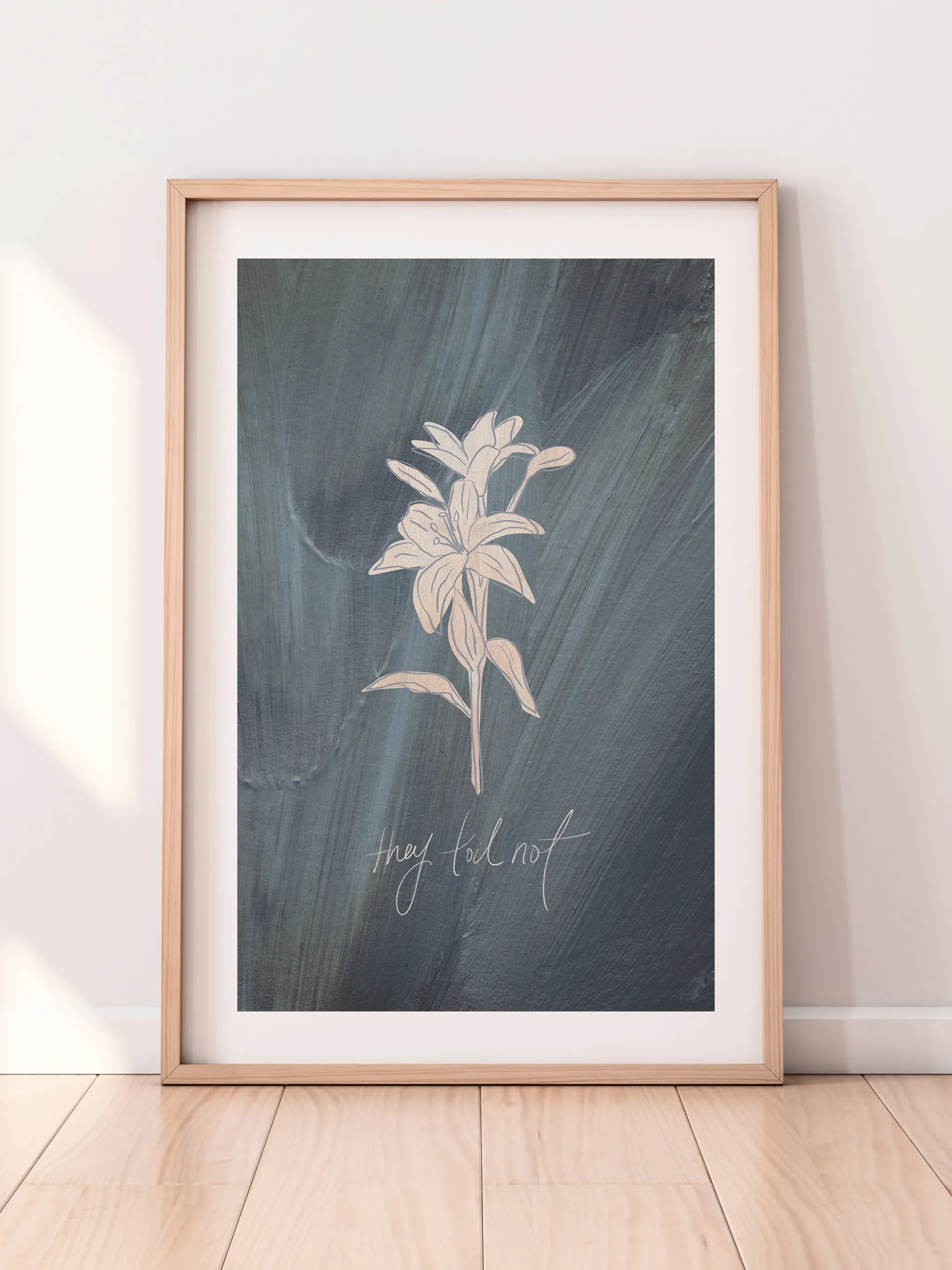 Consider the Lilies on Blue, shown as a print.