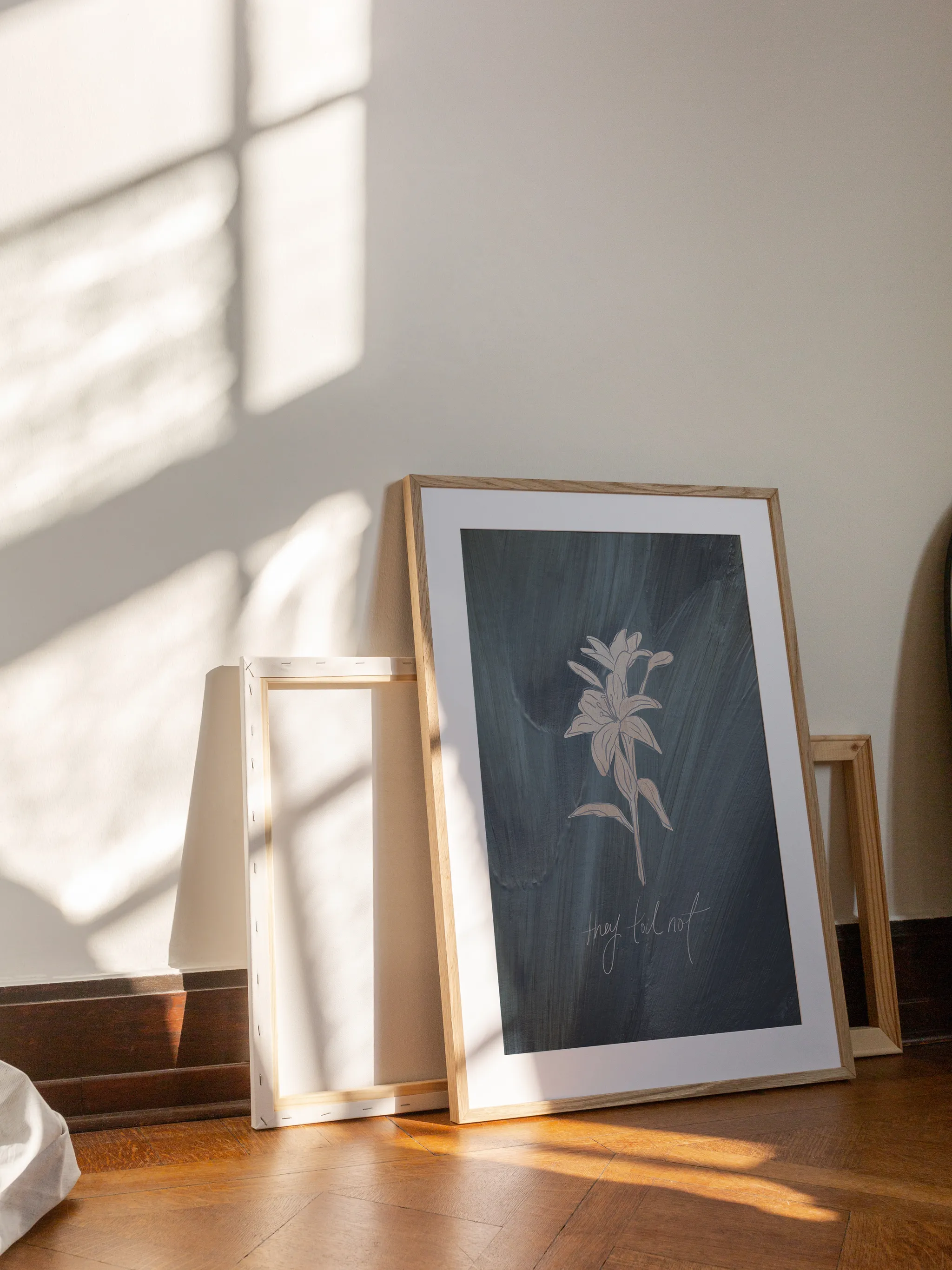 Consider the Lilies on Blue, shown as a print.