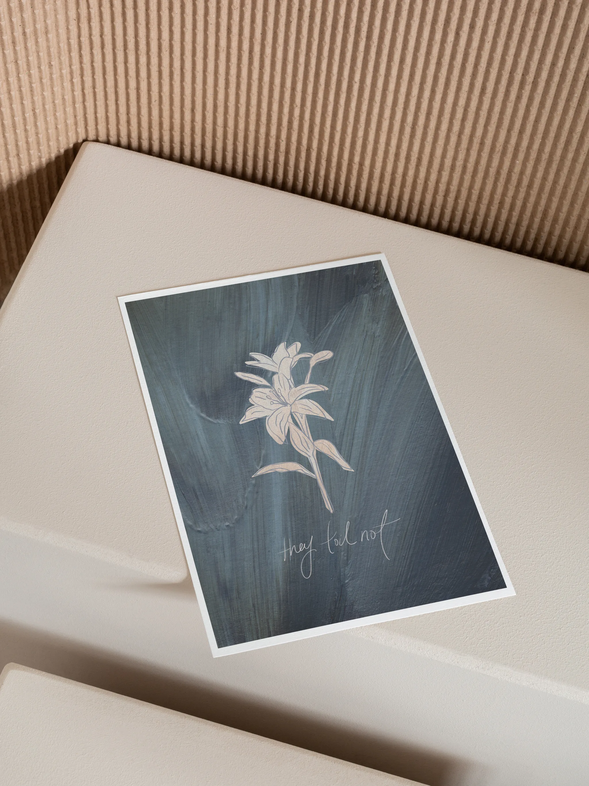 Consider the Lilies on Blue, shown as a print.