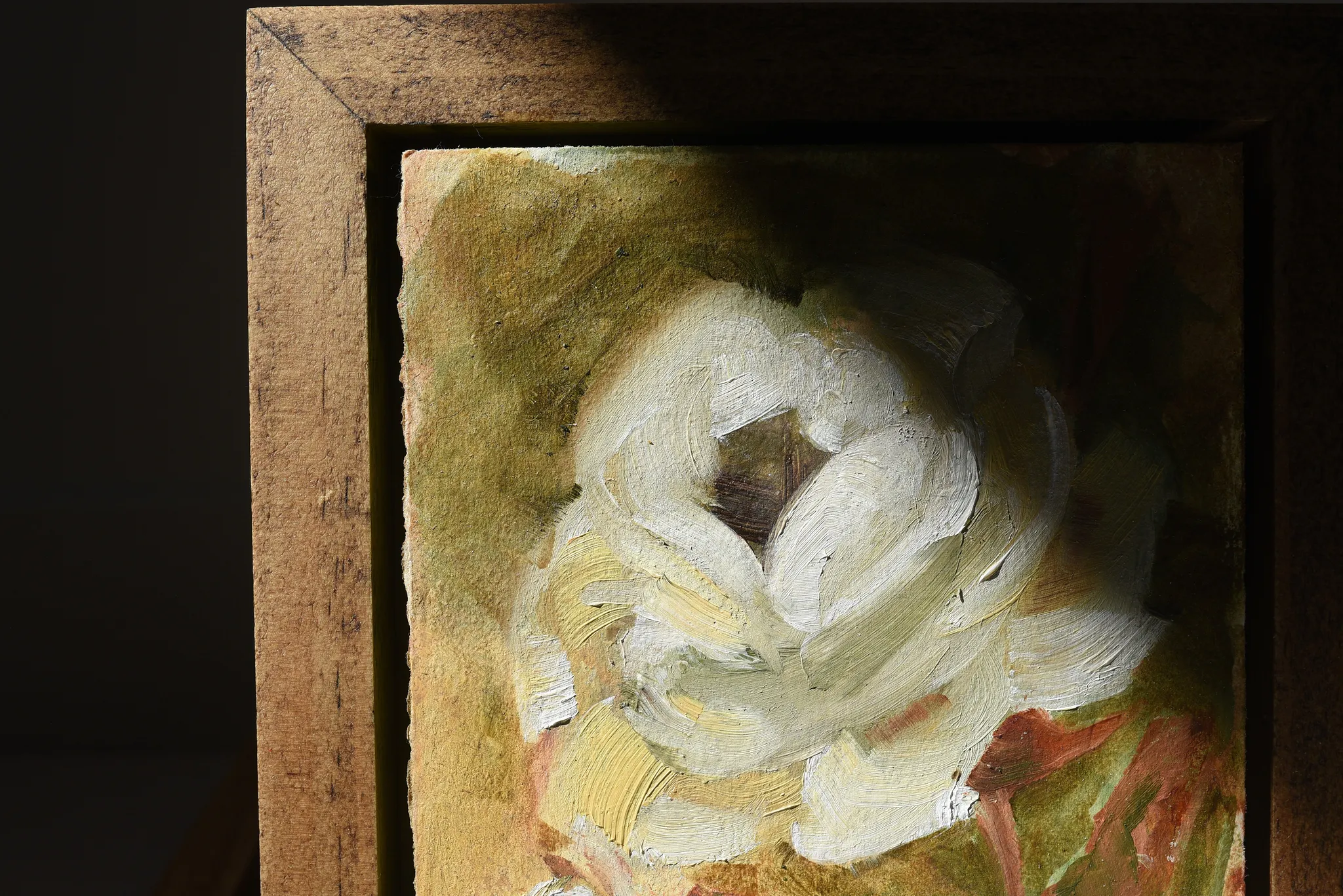 Enduring Bloom, view 2 of 9: A creamy white rose against a warm green and soft yellow background, showcasing rich texture and depth through subtle color shifts.