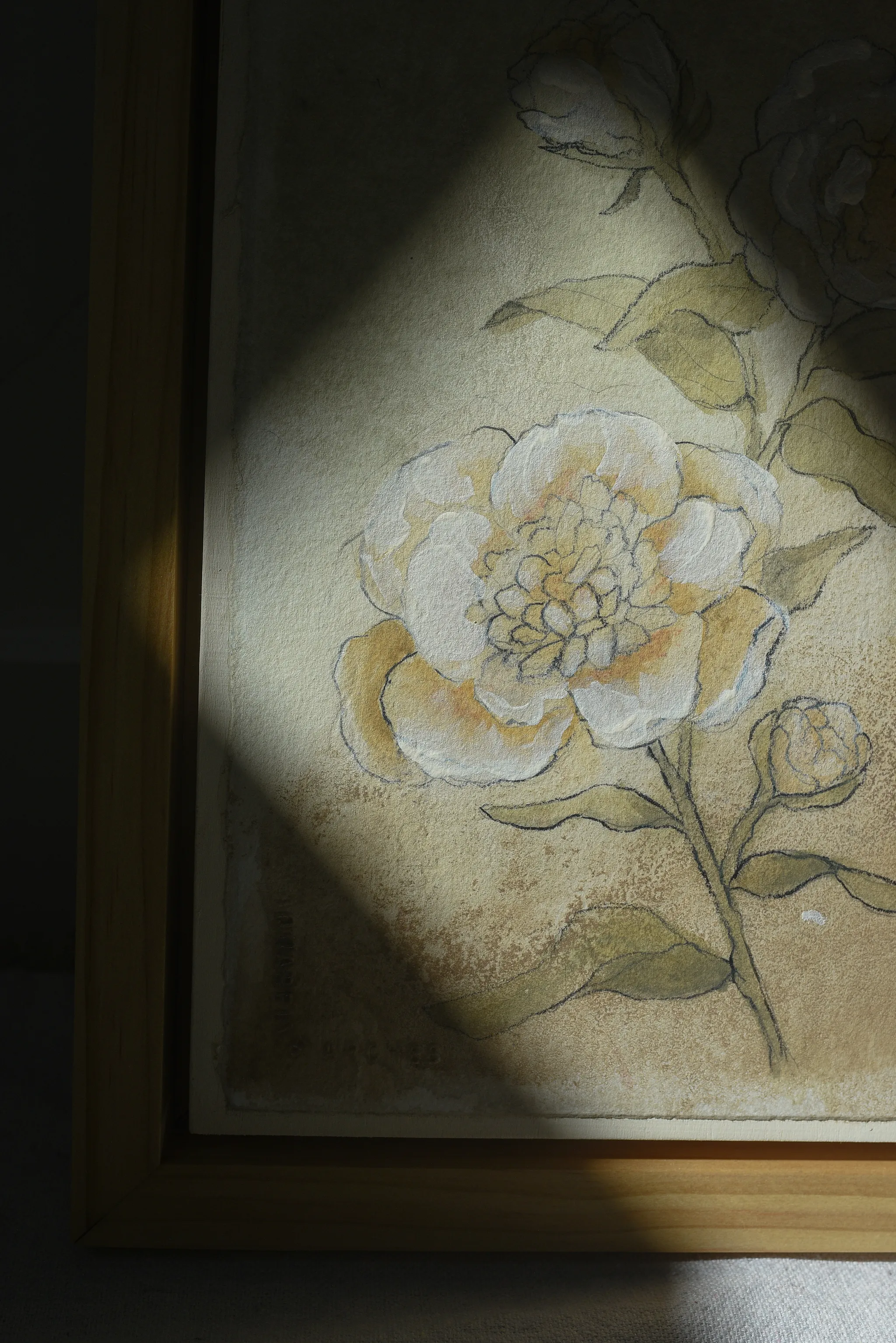 Gentle Bloom, view 11 of 13: this earthy-toned sketch of peonies and roses captures simplicity and elegance, with soft taupes, light greens, and whites.