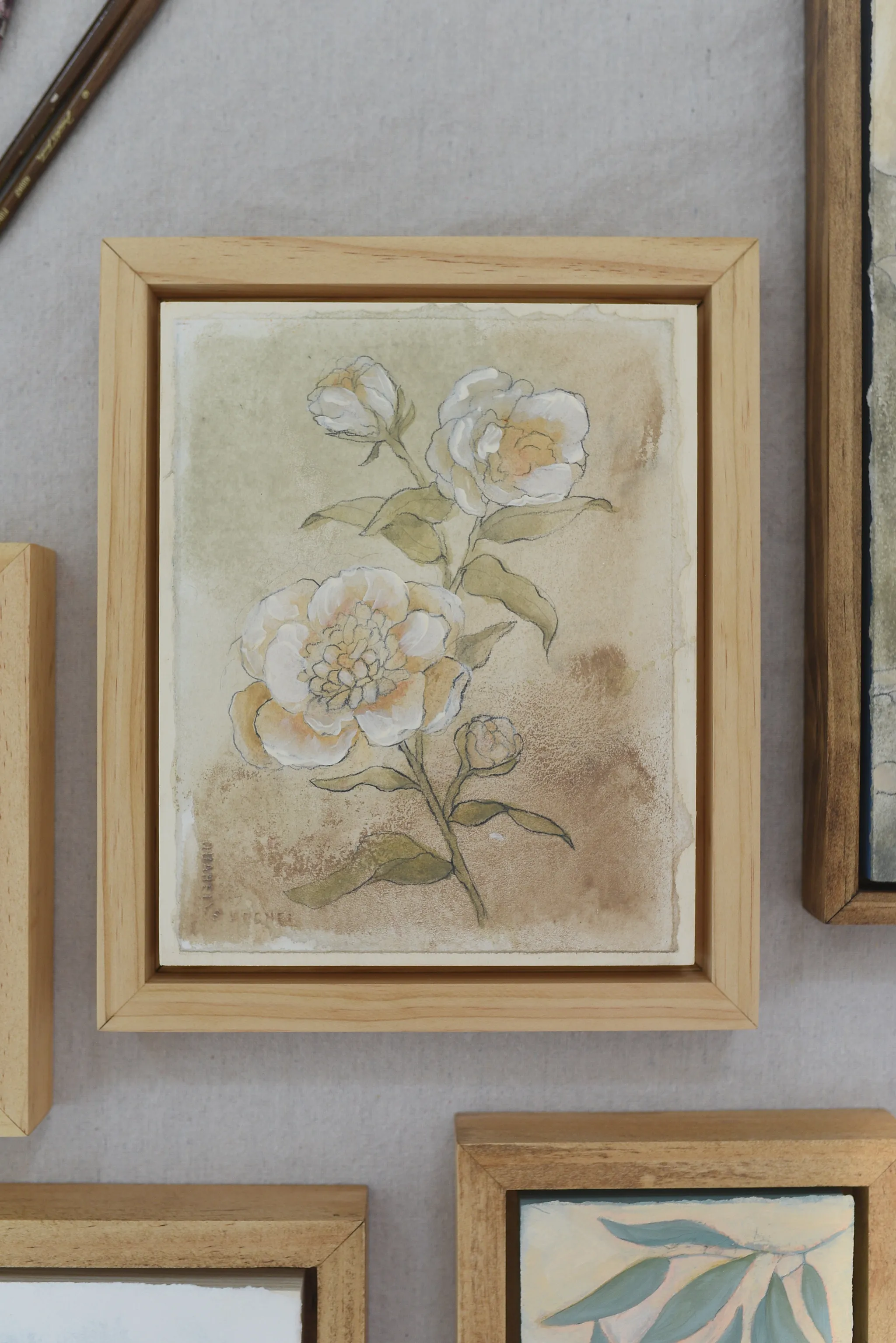 Gentle Bloom, view 3 of 13: this earthy-toned sketch of peonies and roses captures simplicity and elegance, with soft taupes, light greens, and whites.