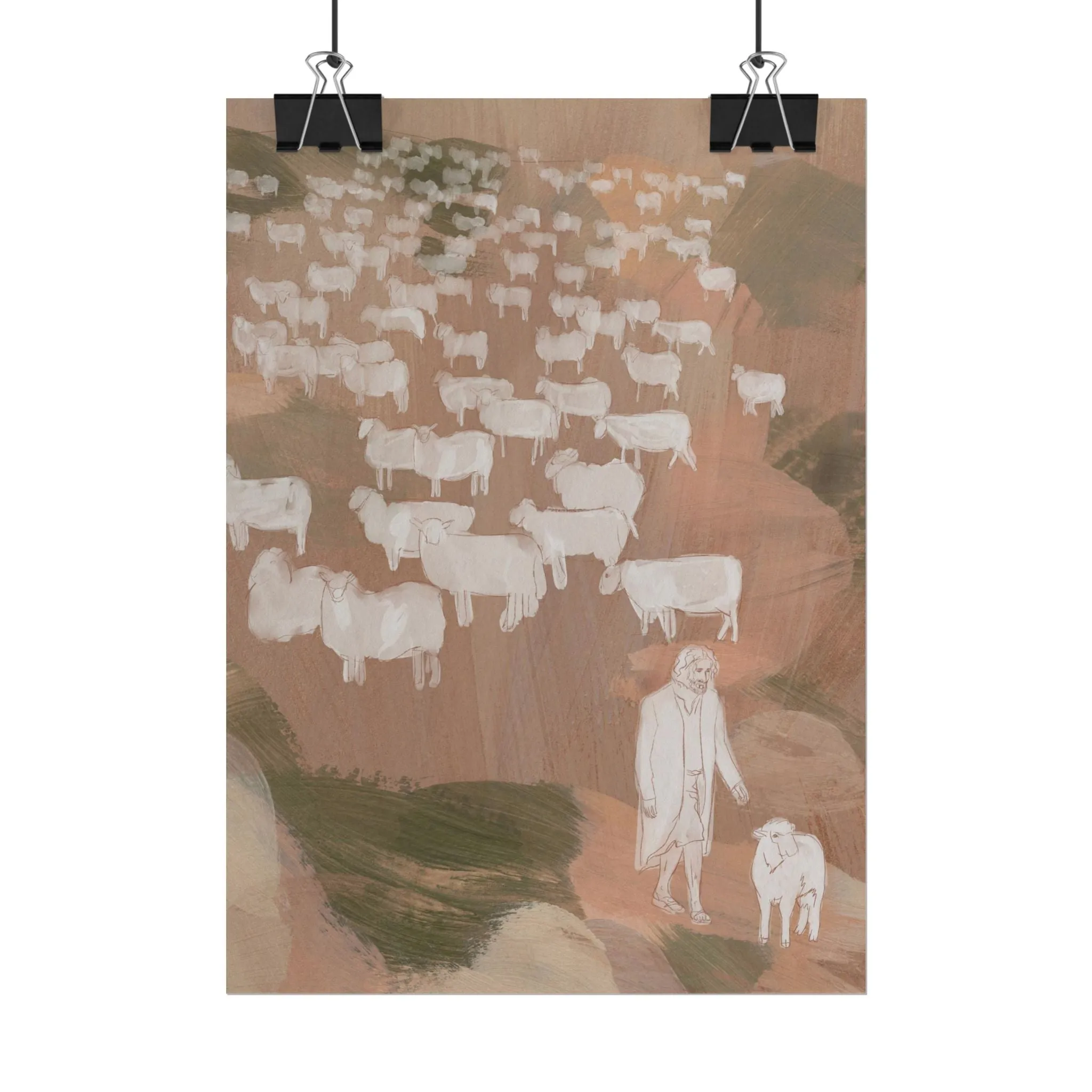 Jesus Leaves the 99 Sheep, view 3 of 3: "What man of you, having an hundred sheep, if he lose one of them, doth not leave the ninety and nine in the wilderness, and go after that which is.