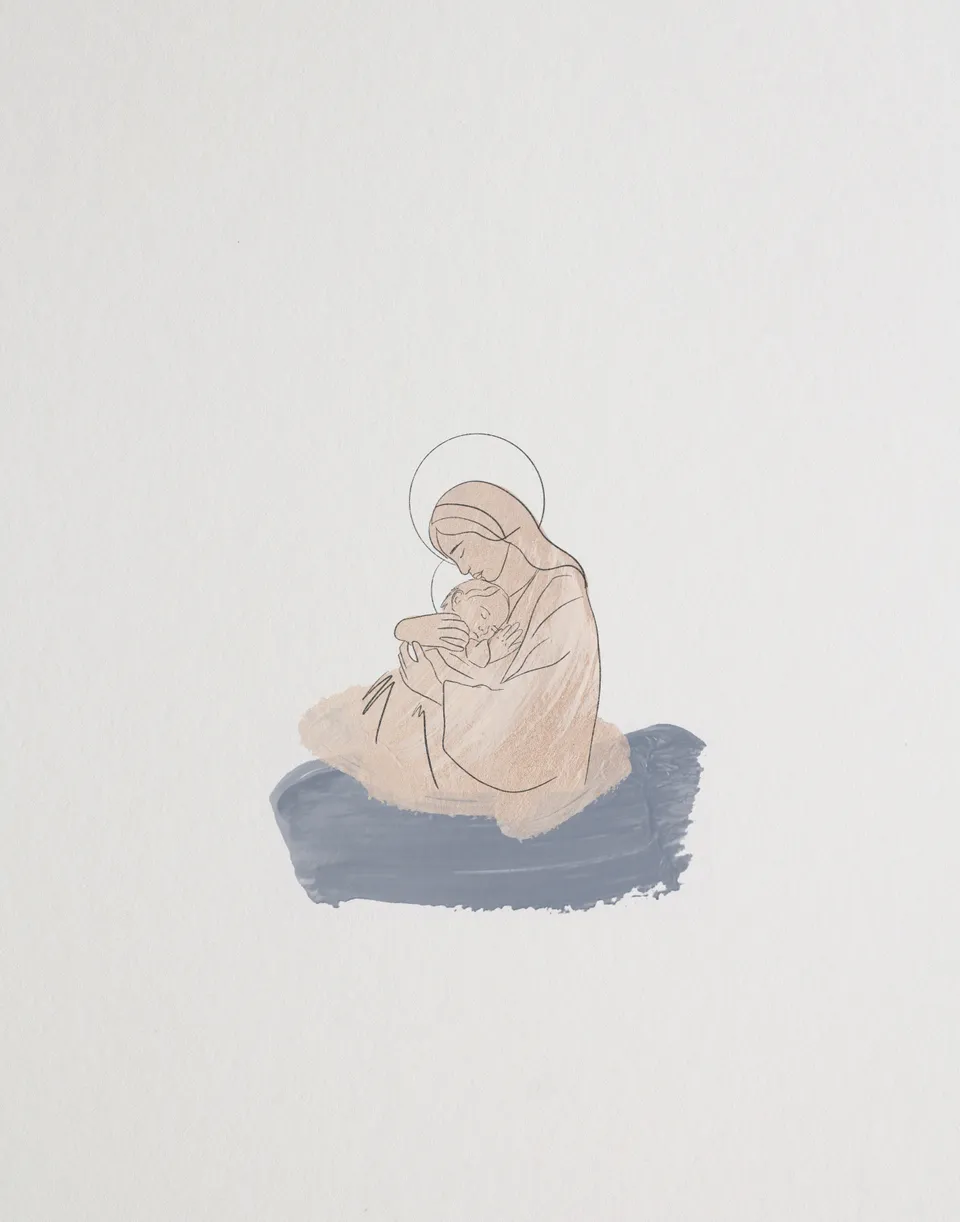 Mary and Jesus Nativity on white, the full artwork.