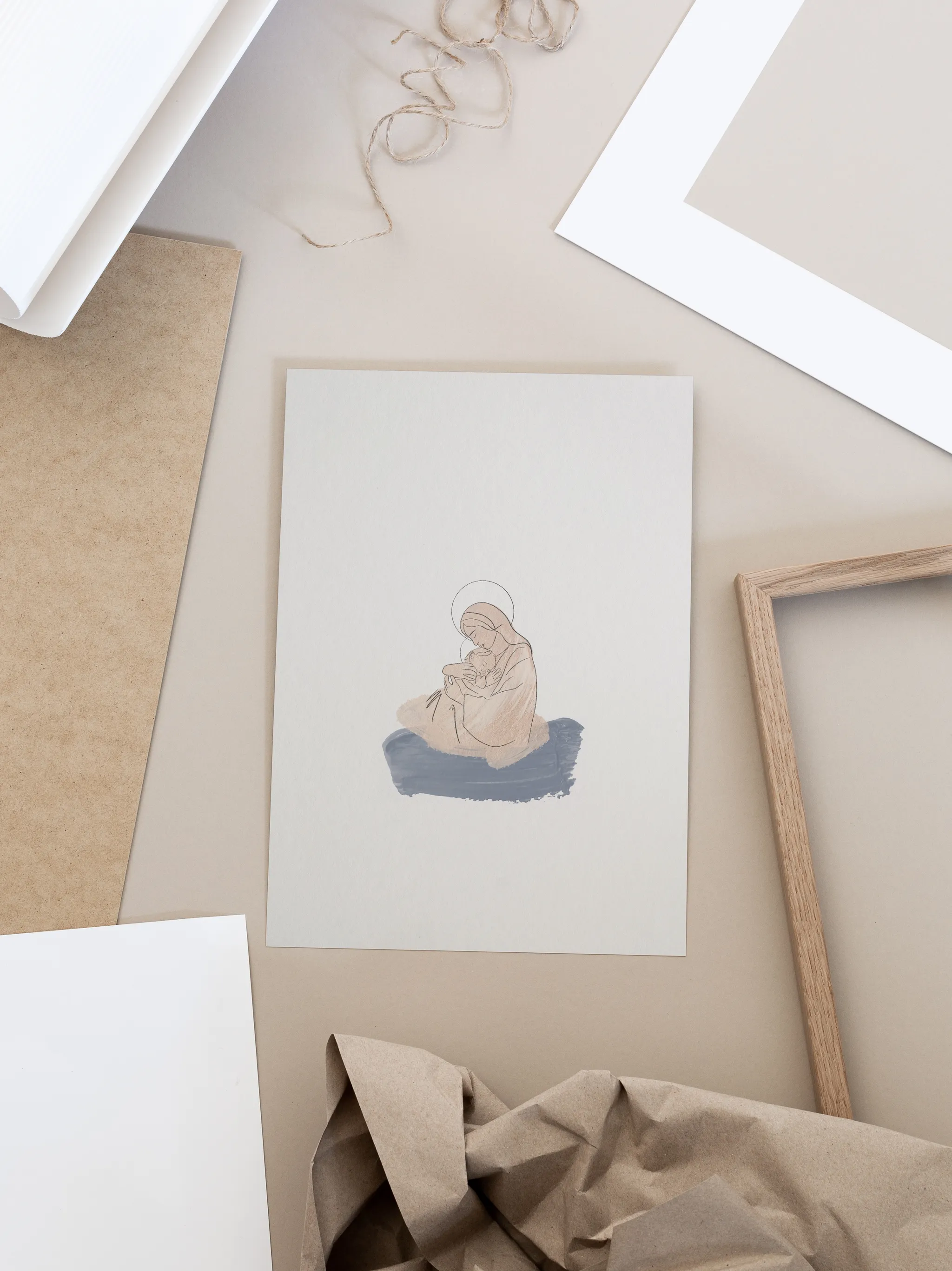 Mary and Jesus Nativity on white, shown as a print.