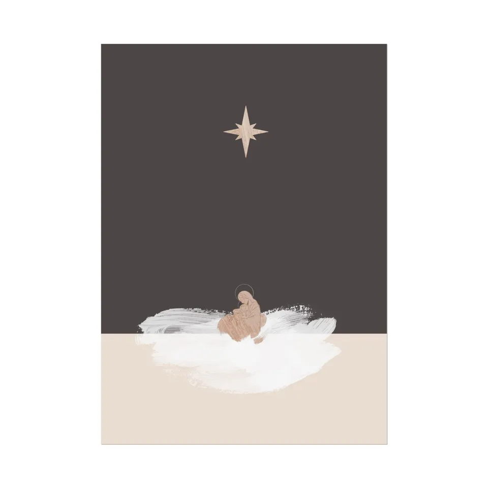 Mary and Jesus with Star, hand-drawn and painted, digitally assembled by McKenna Woolley.