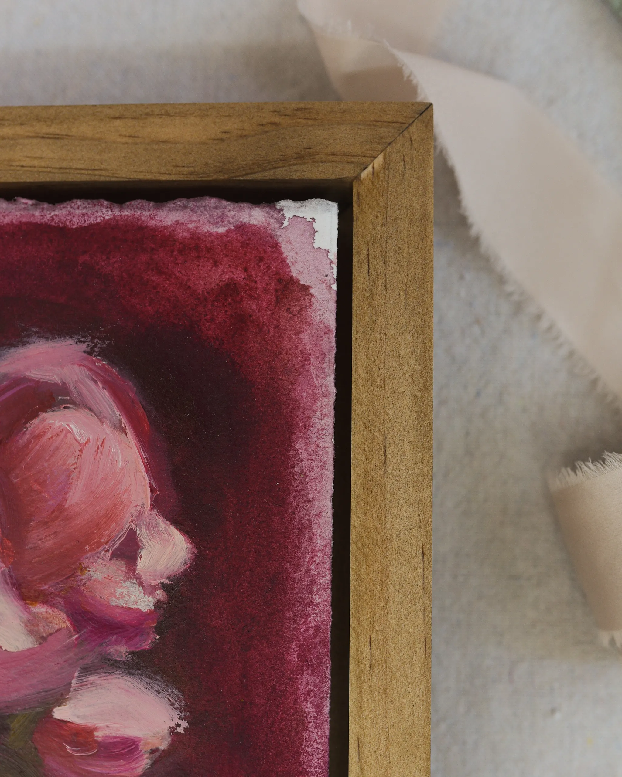 Radiant Bloom, view 4 of 6: light pink flowers dance across a deep magenta background, their soft petals contrasted by the vibrant warmth of the scene.