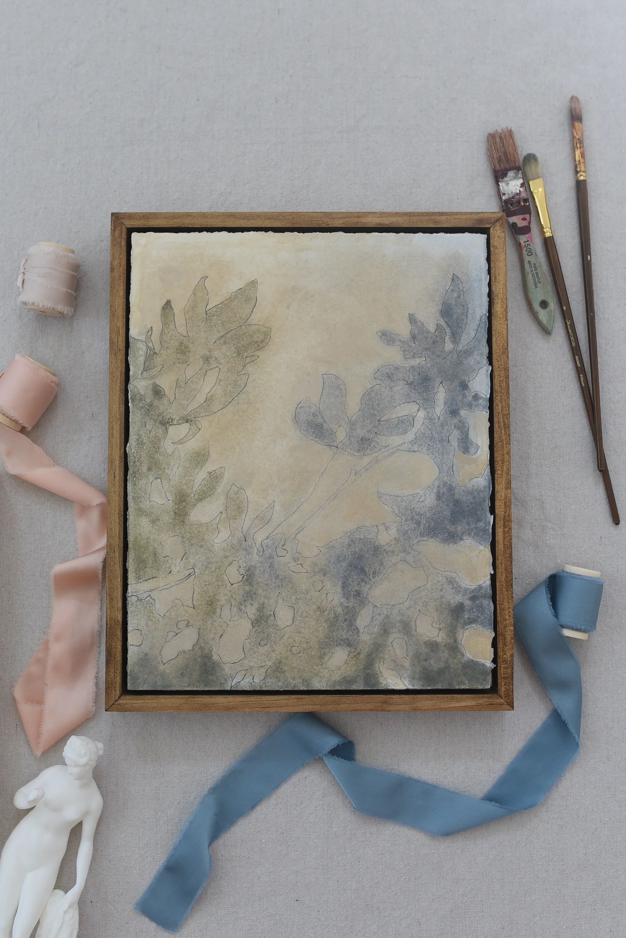 Shapes of Shadows" invites you into a serene interplay of light and form, where deep French blue and teal dance across a warm sandy backdrop.