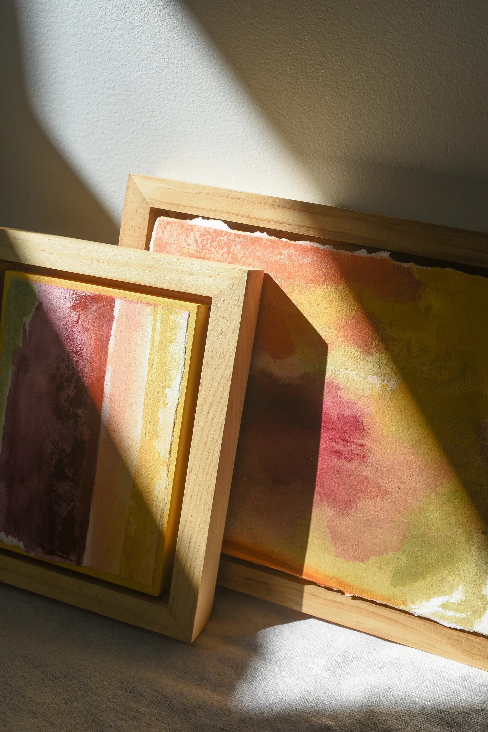 Together, view 2 of 8: this abstract piece, titled "Together," features vertical color fields in vibrant yellow, warm peach, rich burnt sienna, deep magenta, and a delicate.