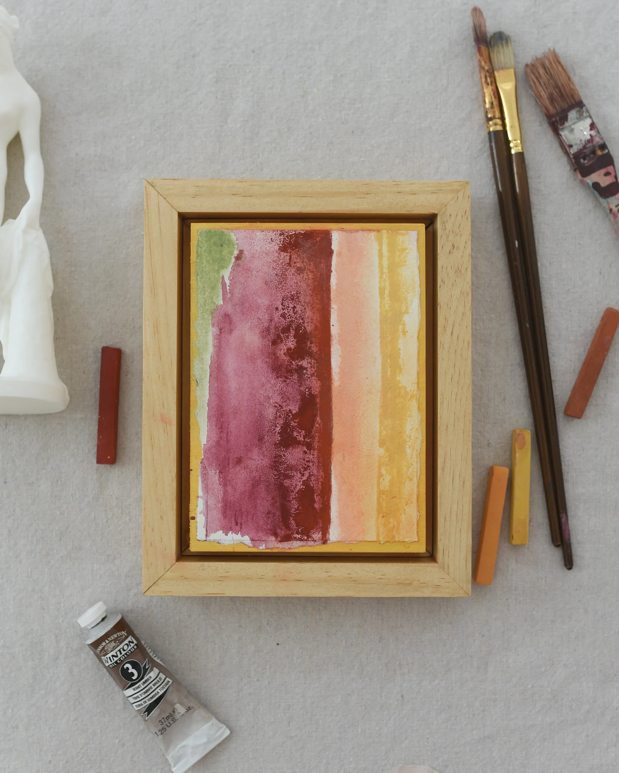 Together, view 3 of 8: this abstract piece, titled "Together," features vertical color fields in vibrant yellow, warm peach, rich burnt sienna, deep magenta, and a delicate.