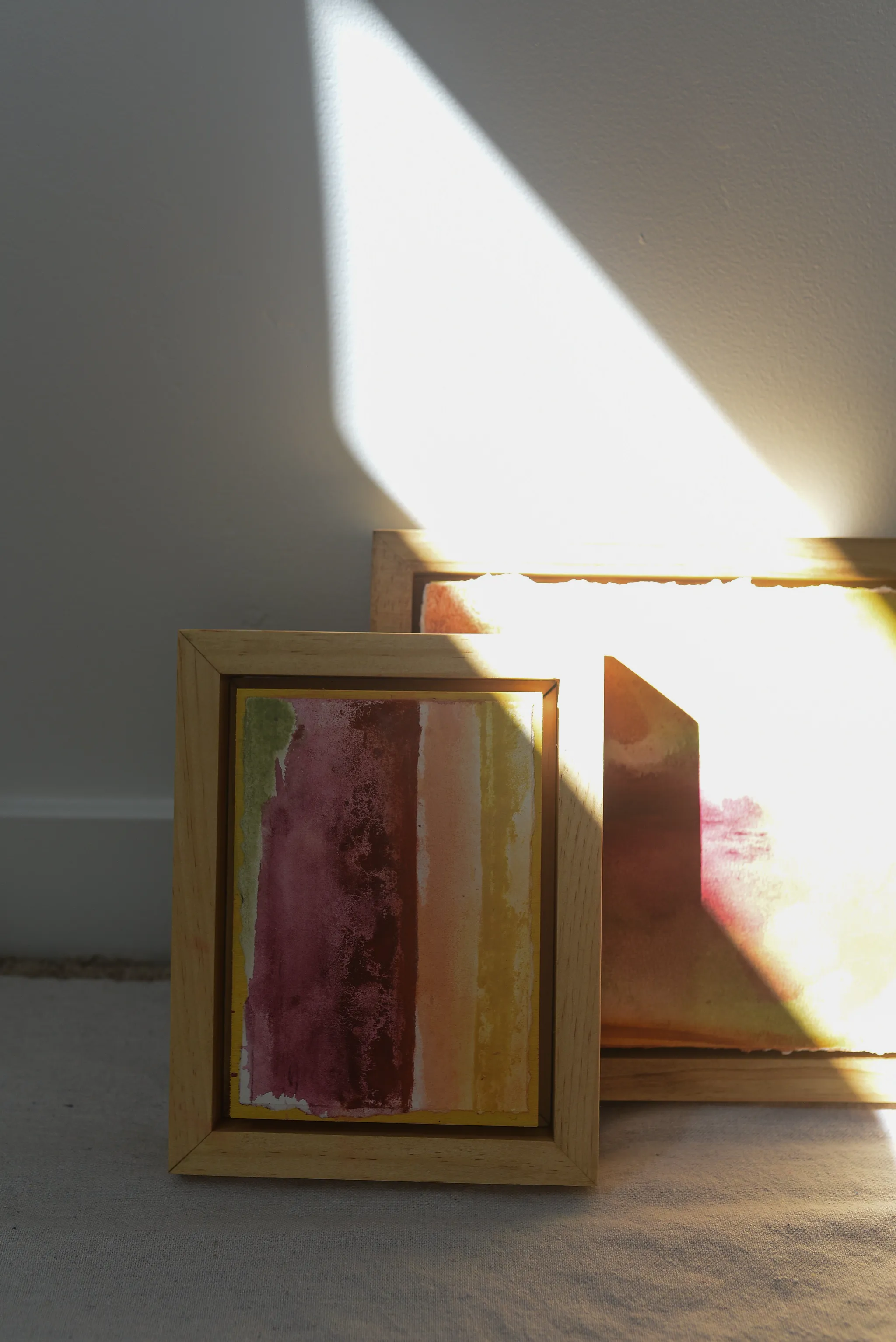Together, view 5 of 8: this abstract piece, titled "Together," features vertical color fields in vibrant yellow, warm peach, rich burnt sienna, deep magenta, and a delicate.