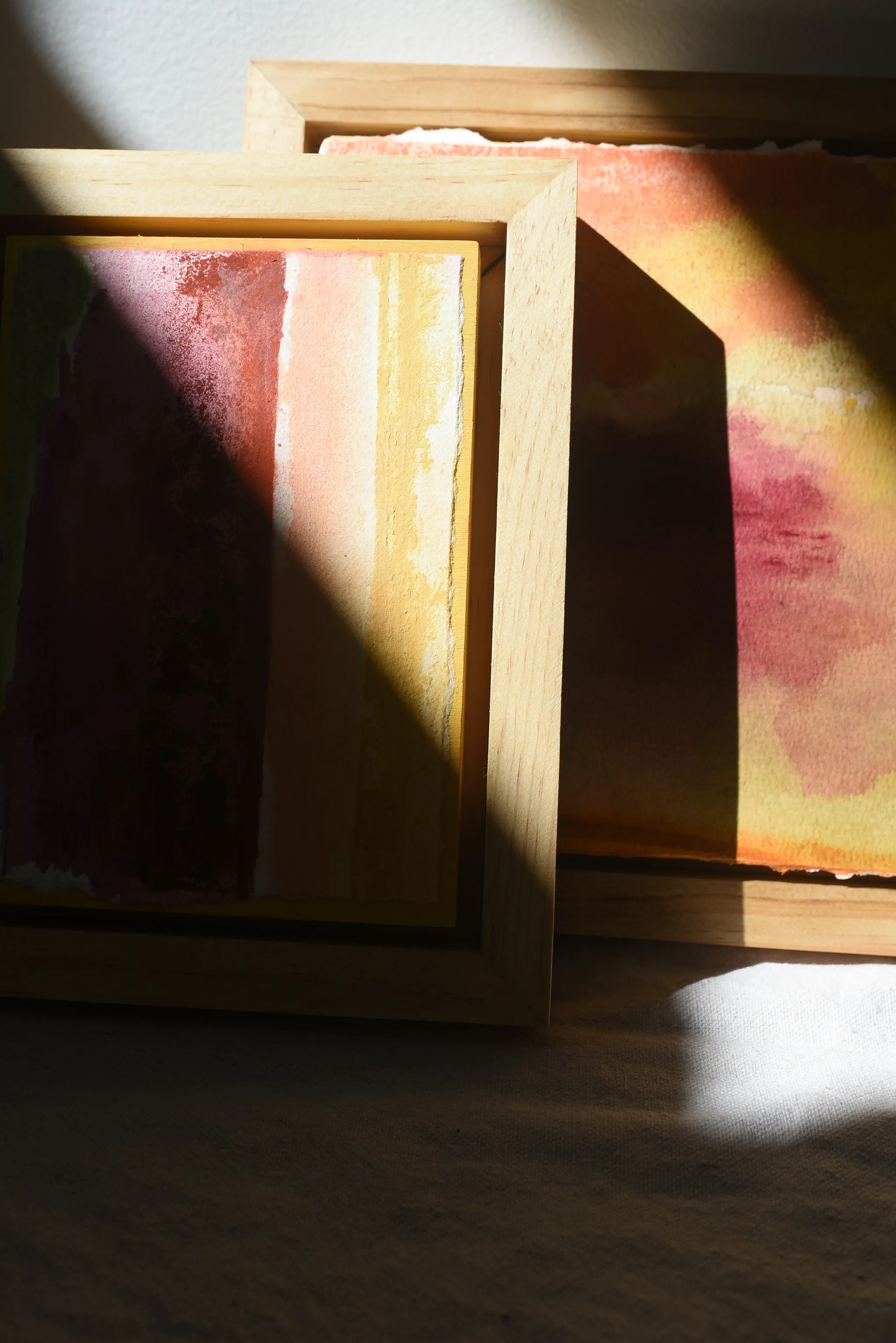 Together, view 8 of 8: this abstract piece, titled "Together," features vertical color fields in vibrant yellow, warm peach, rich burnt sienna, deep magenta, and a delicate.
