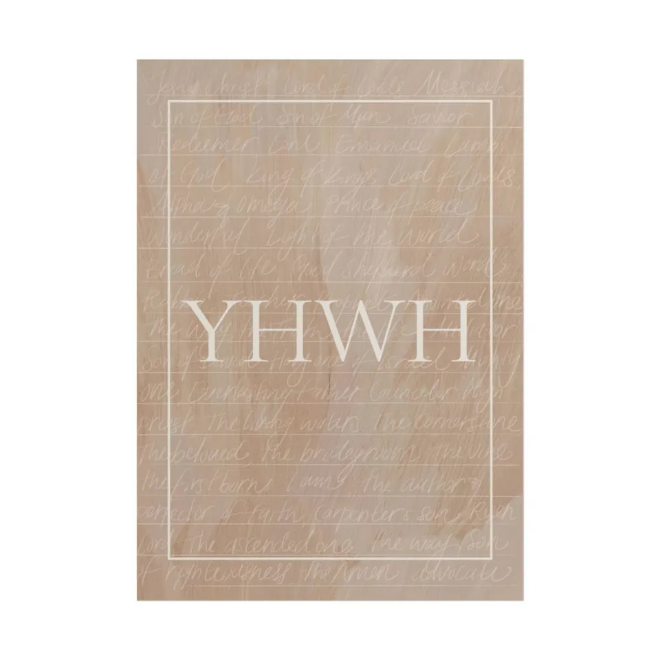 YHWH art with the titles and names of Christ written in the background.